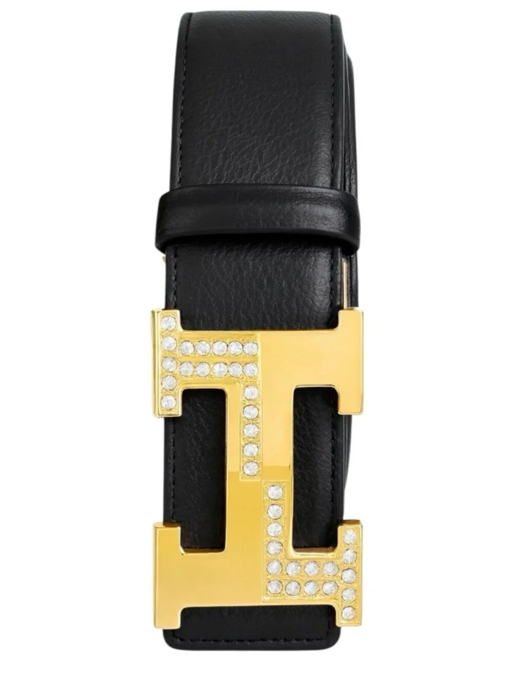 Elegant Fashion Belt Rhinestone Gold Buckle PU Leather Black Length 49 in